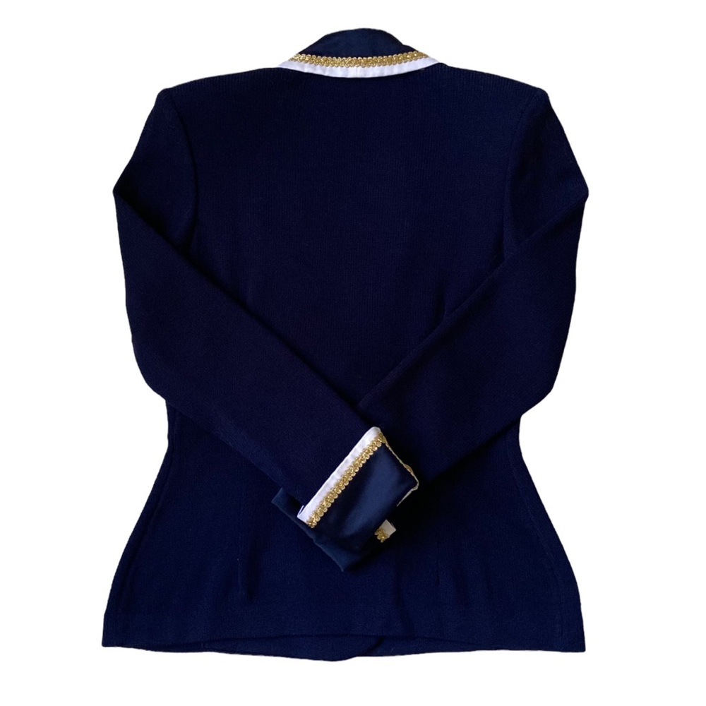 St. John Evening Navy with Satin & Gold Trim French Cuff Knit Jacket, Size 2 - Picture 6 of 8